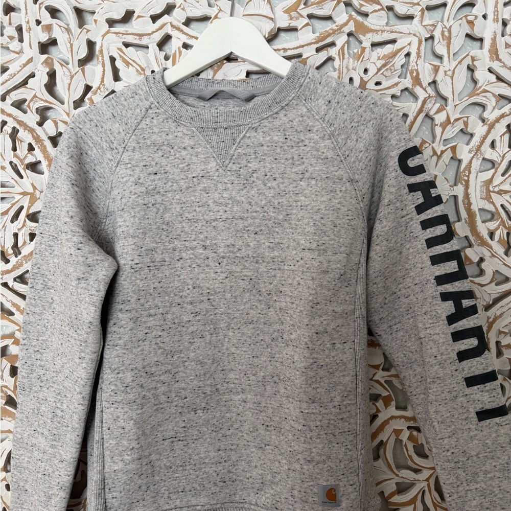 Carhartt Men’s Heather Gray Crewneck with Black Sleeve Logo
